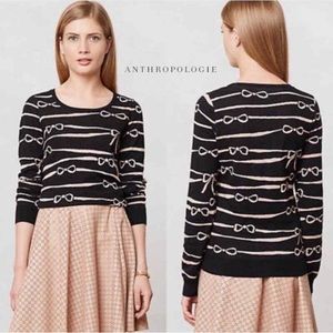 HWR Monogram Anthropologie Bow Ribbon Ruled Sweater Size Small